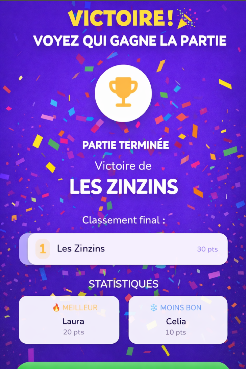 Capture d'écran SpeedWord - Écran de victoire des équipes